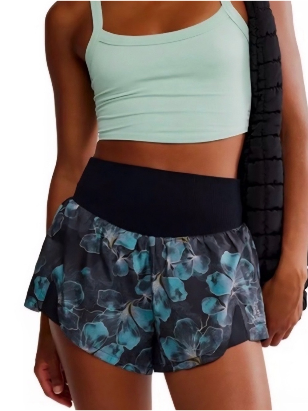 FP Movement by Free People Black Floral Athletic Shorts with Teal Flowers